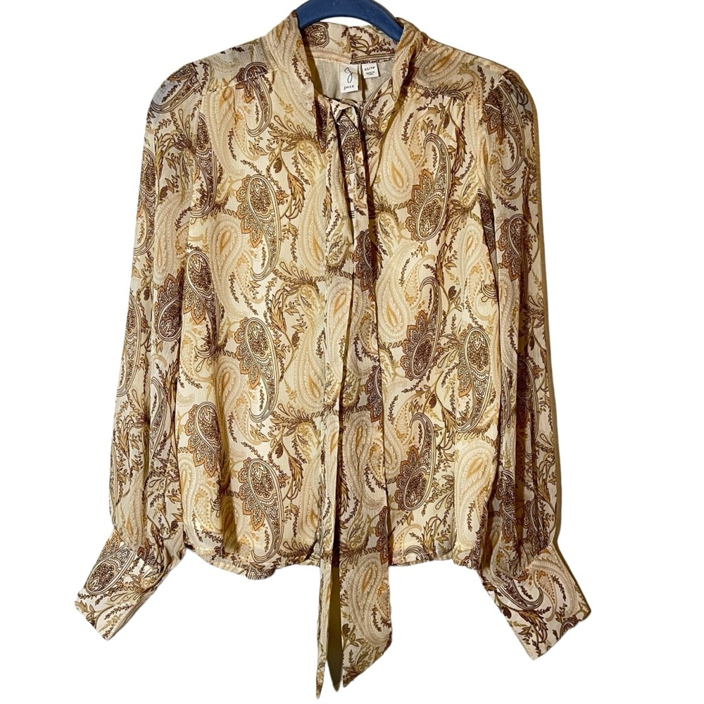Joie Paisley Button Up Blouse Neck tie Long Sleeve Chiffon Top